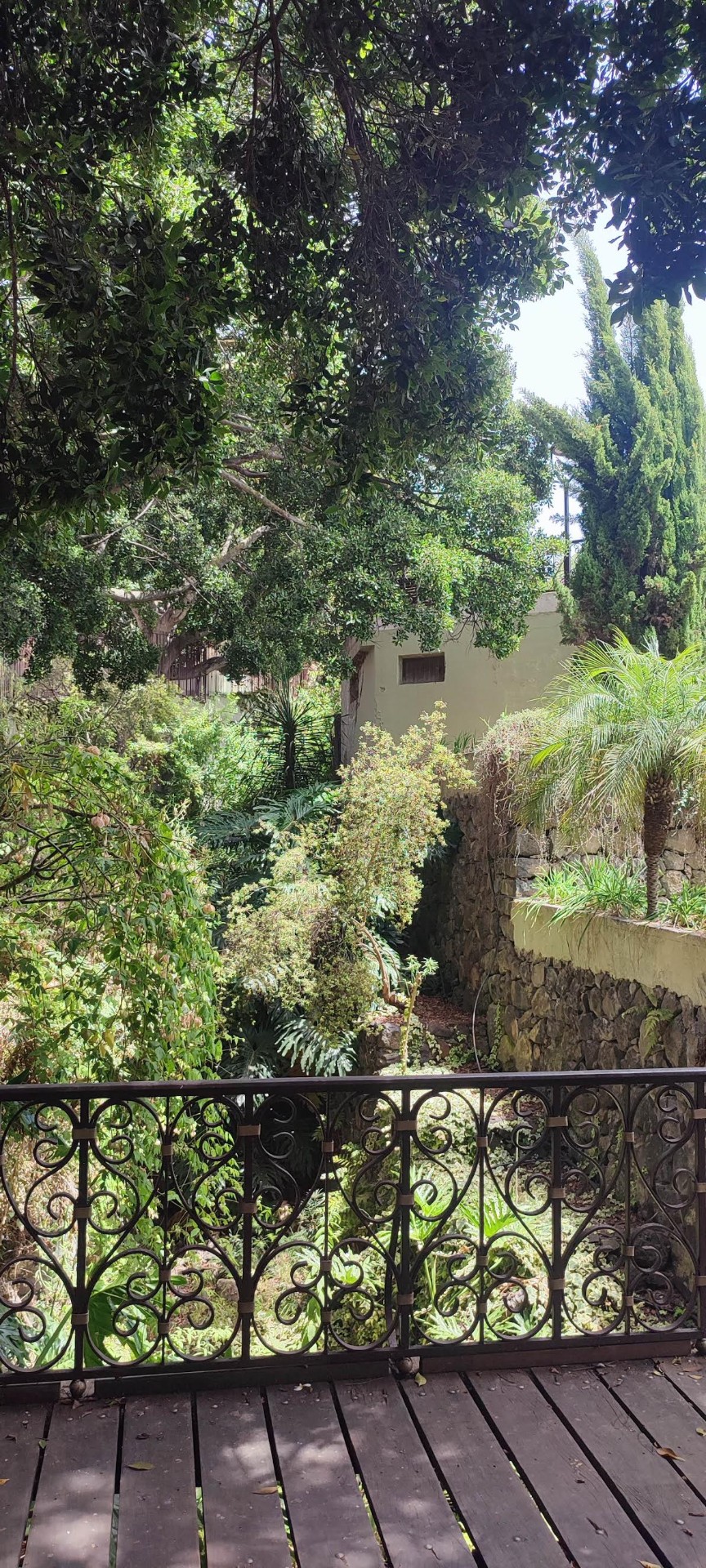 Balcón de hierro forjado sobre el frondoso barranco